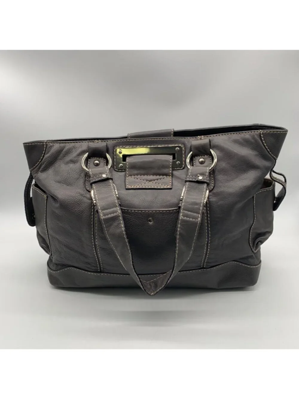 The Real McCoy Grey Pebbled Leather Western Style Tote Bag